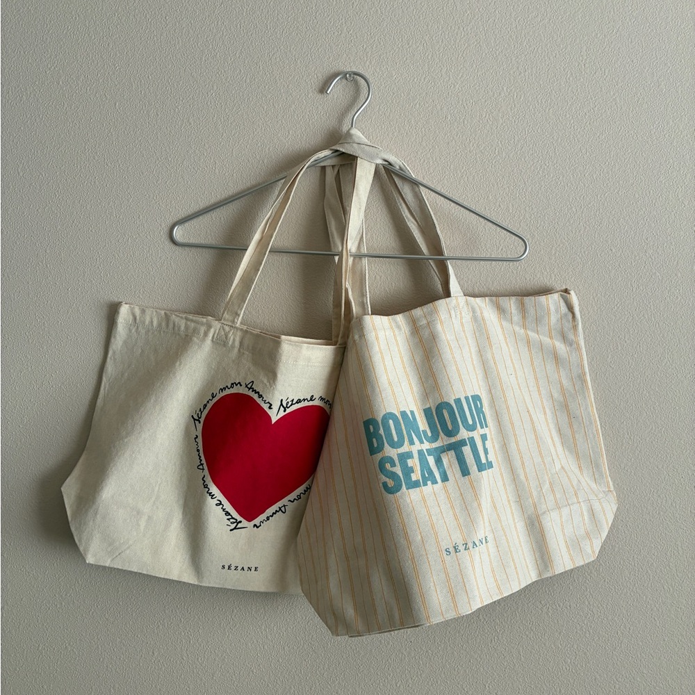 Sézane Cotton Tote Bag Bundle - Red Heart & Bonjour Seattle